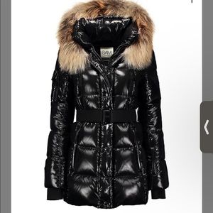 SAM. Black Millennium Fox Fur-trim Belted Down Puffer Coat